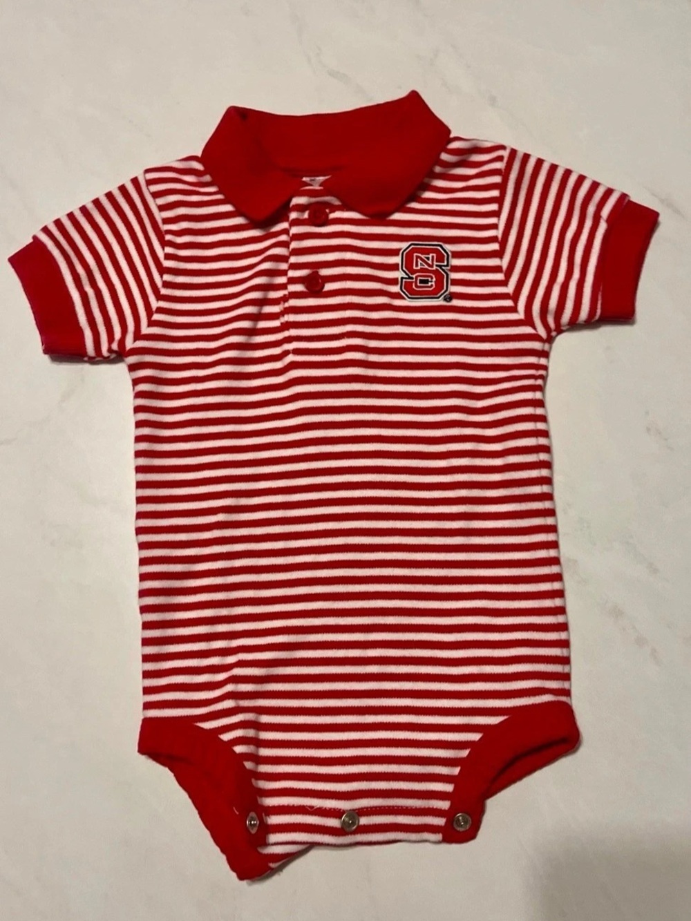 NC State Wolfpack Infant Red Polo Pencil Stripe Bodysuit
